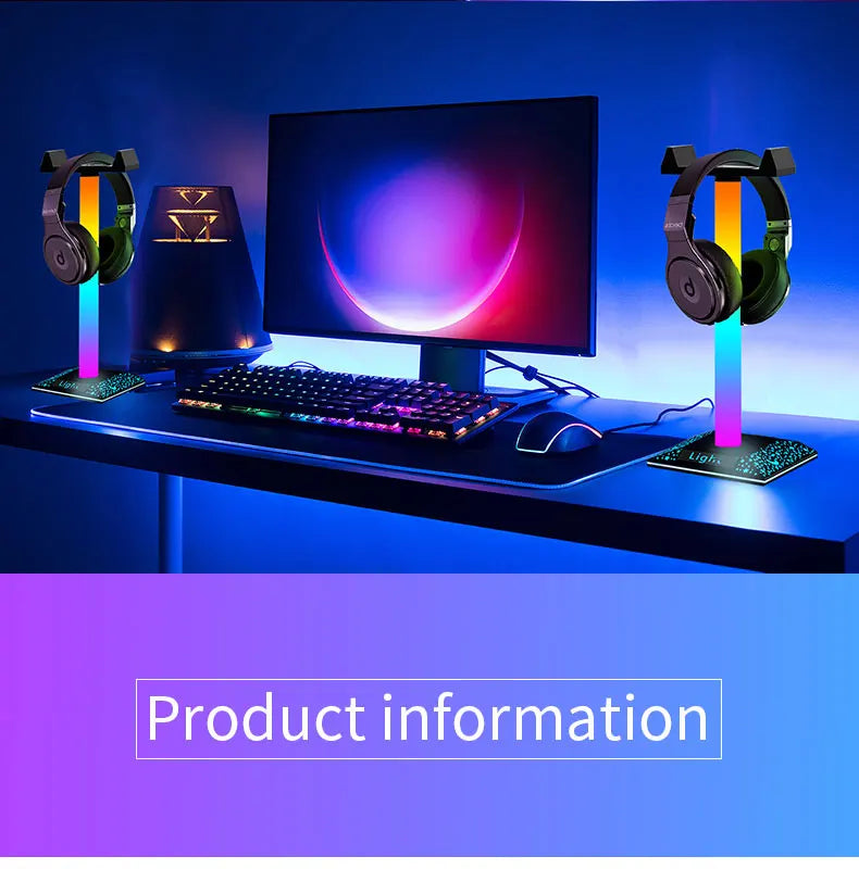 USB LED Lights Gaming Headset Stand RGBIC