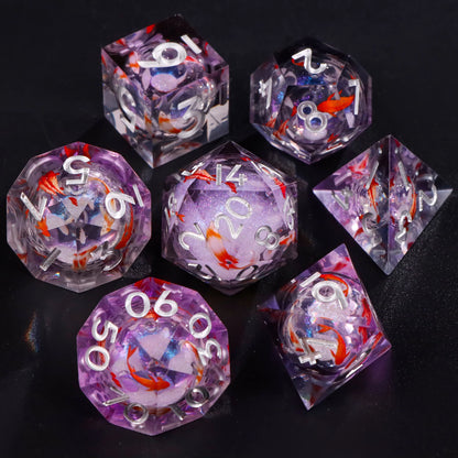 Liquid Core Resin Dice Set – D&D Dice with Cats, Butterflies, Spiders & More