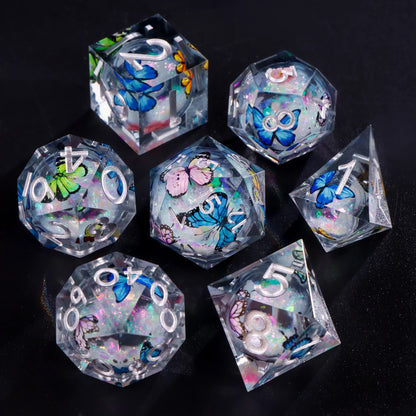 Liquid Core Resin Dice Set – D&D Dice with Cats, Butterflies, Spiders & More