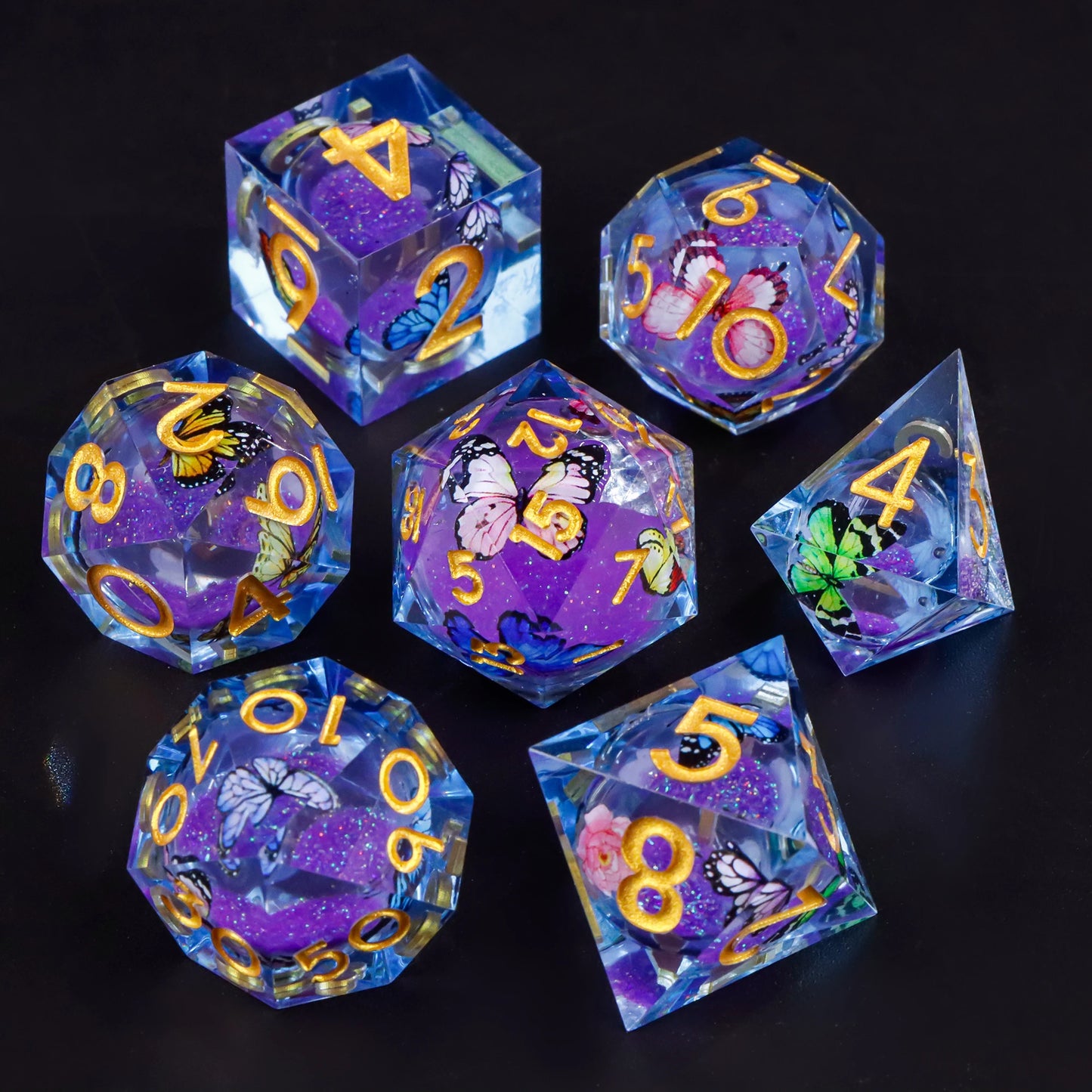 Liquid Core Resin Dice Set – D&D Dice with Cats, Butterflies, Spiders & More