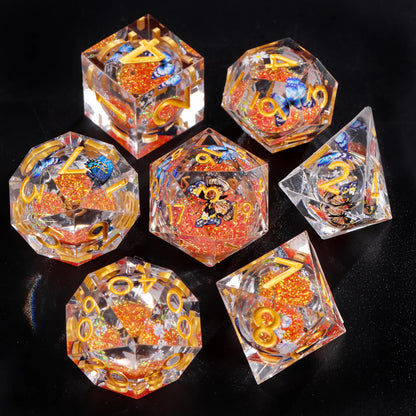 Liquid Core Resin Dice Set – D&D Dice with Cats, Butterflies, Spiders & More