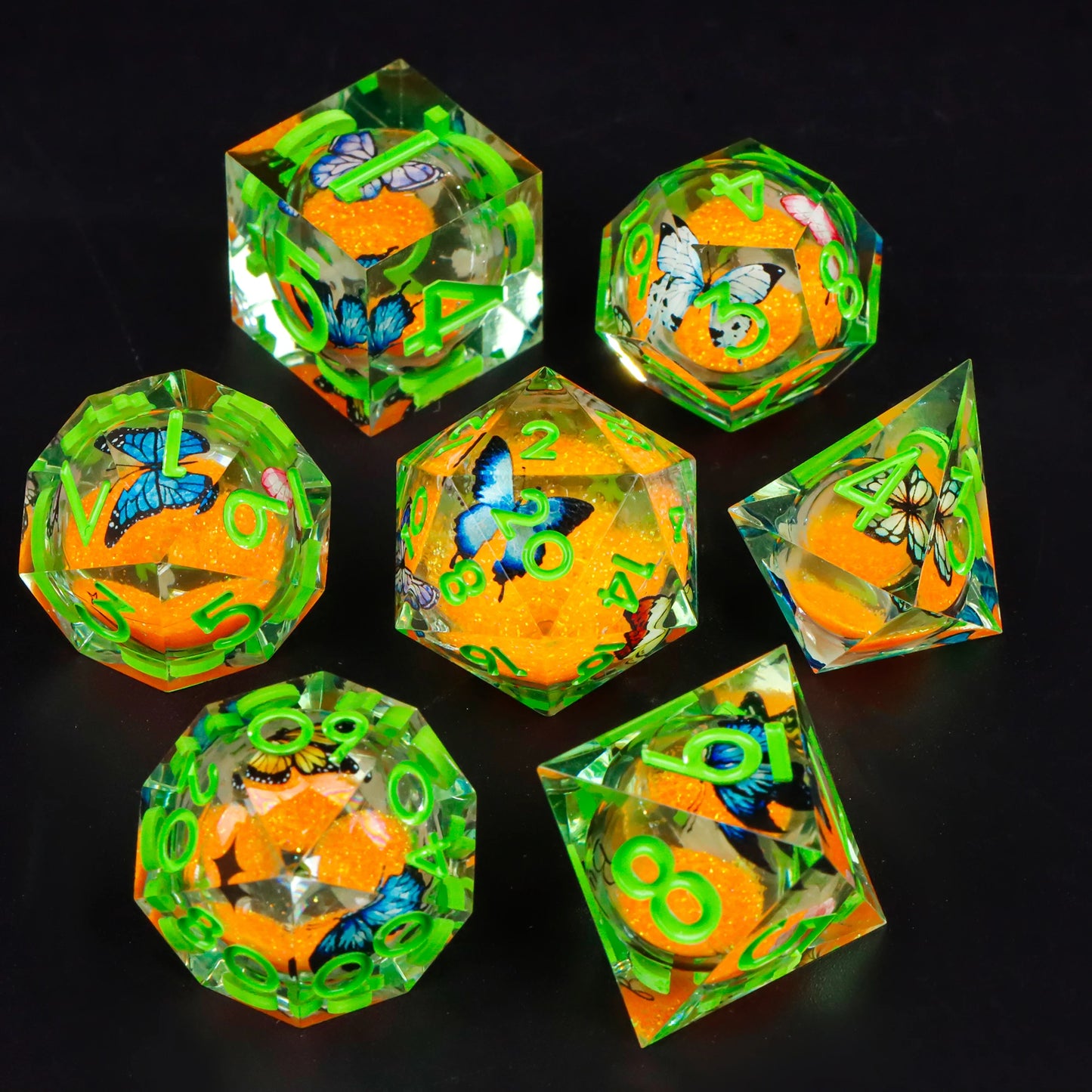 Liquid Core Resin Dice Set – D&D Dice with Cats, Butterflies, Spiders & More