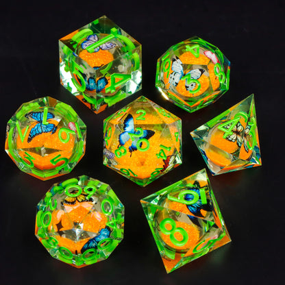 Liquid Core Resin Dice Set – D&D Dice with Cats, Butterflies, Spiders & More