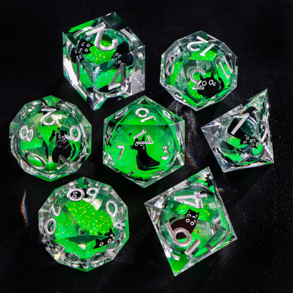 Liquid Core Resin Dice Set – D&D Dice with Cats, Butterflies, Spiders & More