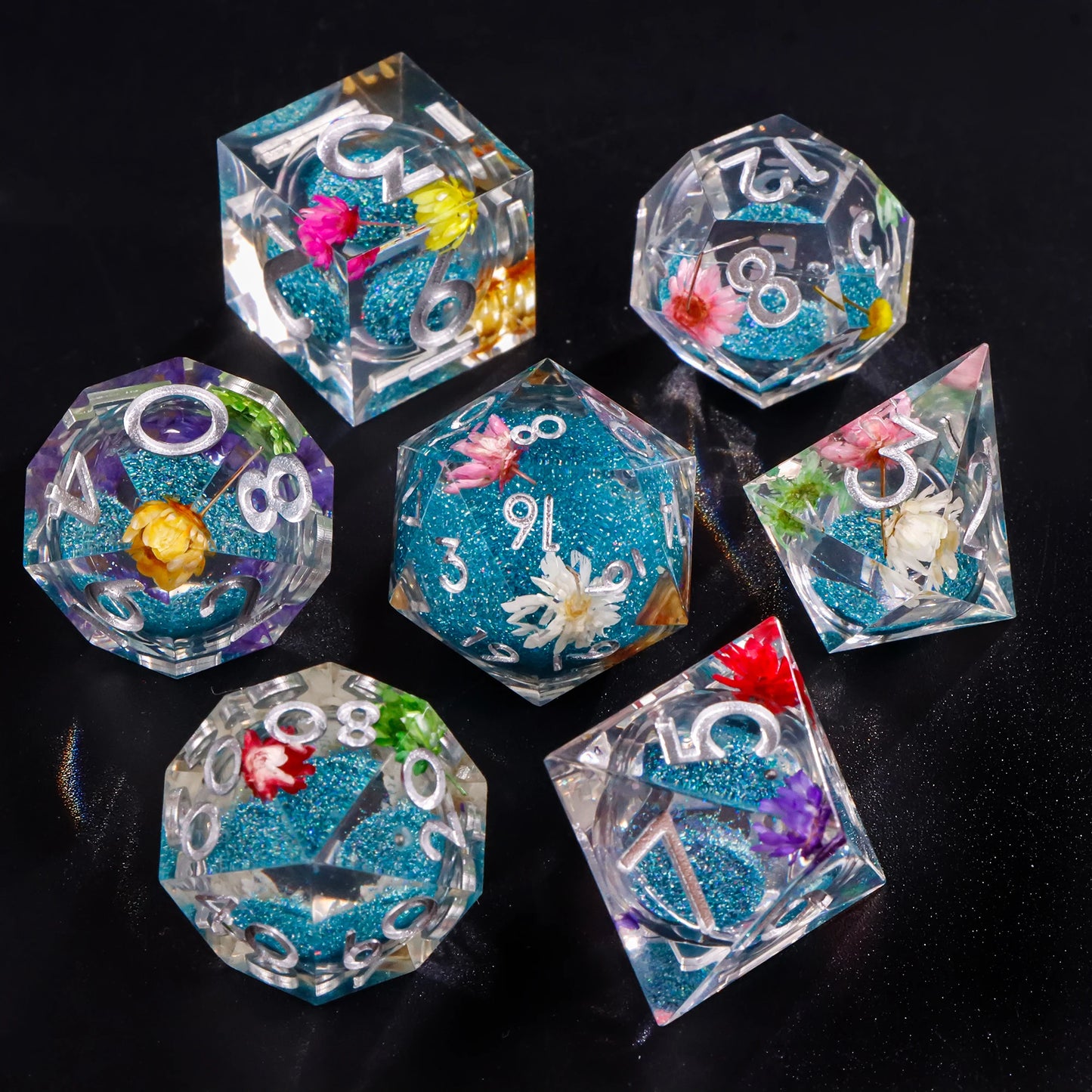Liquid Core Resin Dice Set – D&D Dice with Cats, Butterflies, Spiders & More