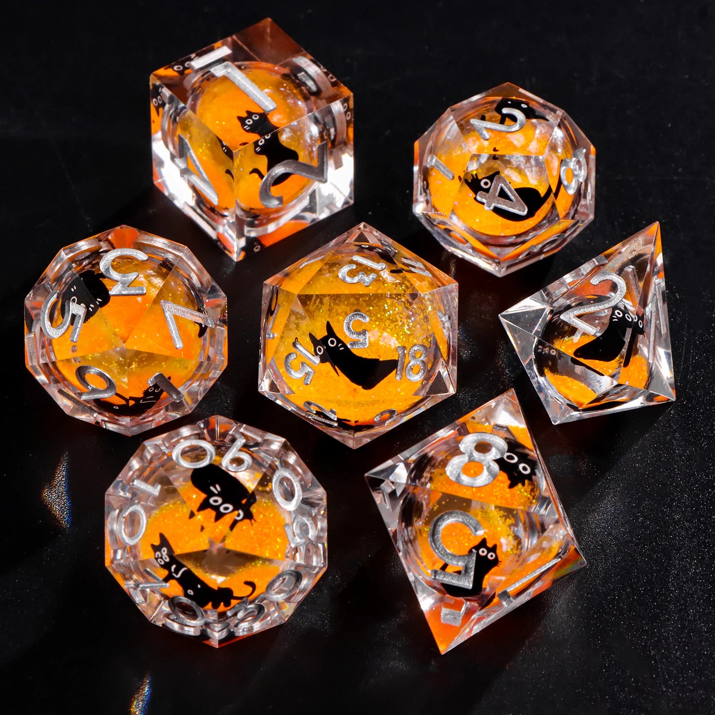 Liquid Core Resin Dice Set – D&D Dice with Cats, Butterflies, Spiders & More