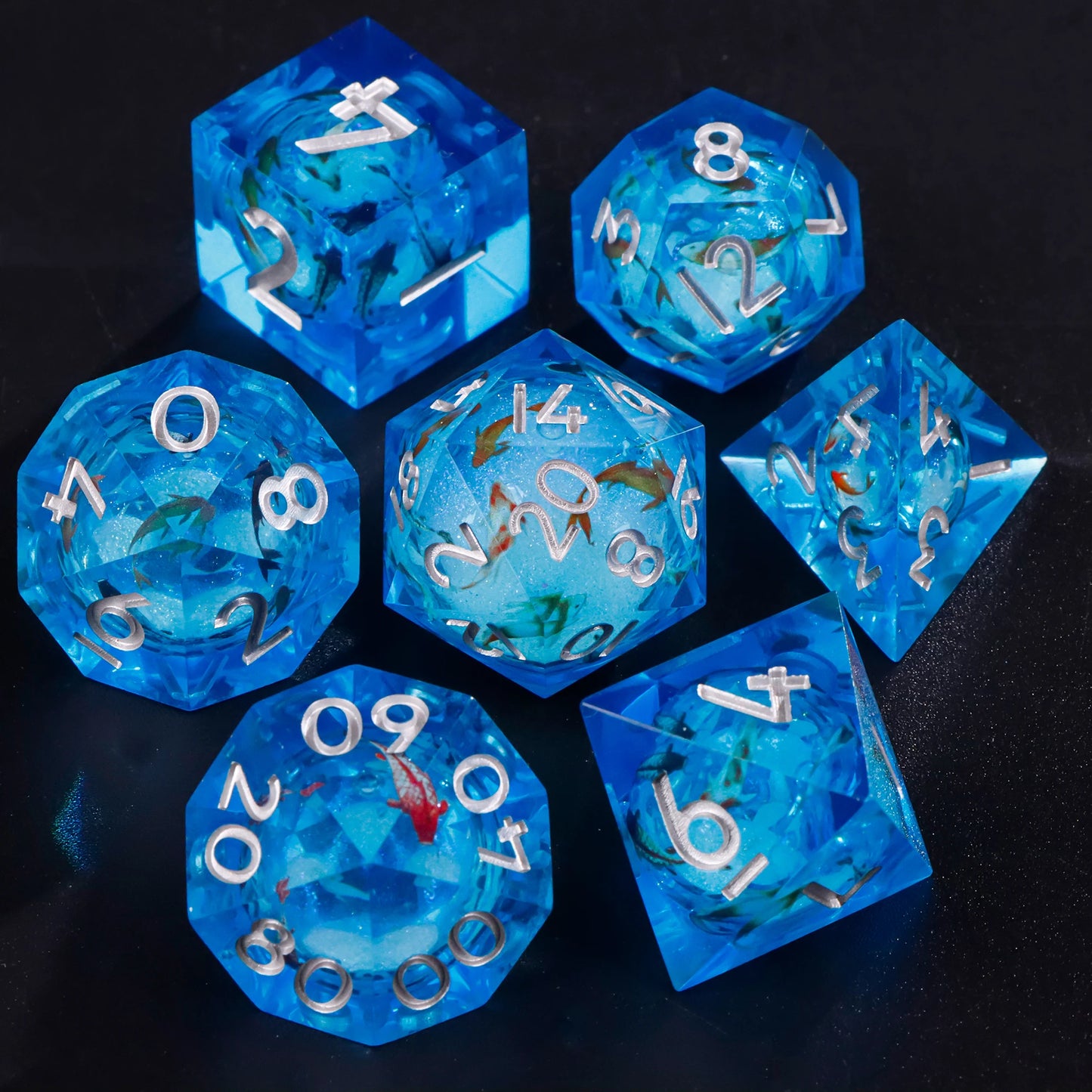 Liquid Core Resin Dice Set – D&D Dice with Cats, Butterflies, Spiders & More