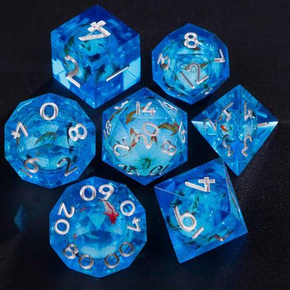 Liquid Core Resin Dice Set – D&D Dice with Cats, Butterflies, Spiders & More