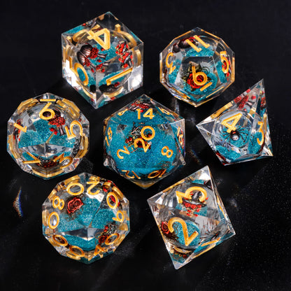 Liquid Core Resin Dice Set – D&D Dice with Cats, Butterflies, Spiders & More