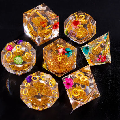 Liquid Core Resin Dice Set – D&D Dice with Cats, Butterflies, Spiders & More