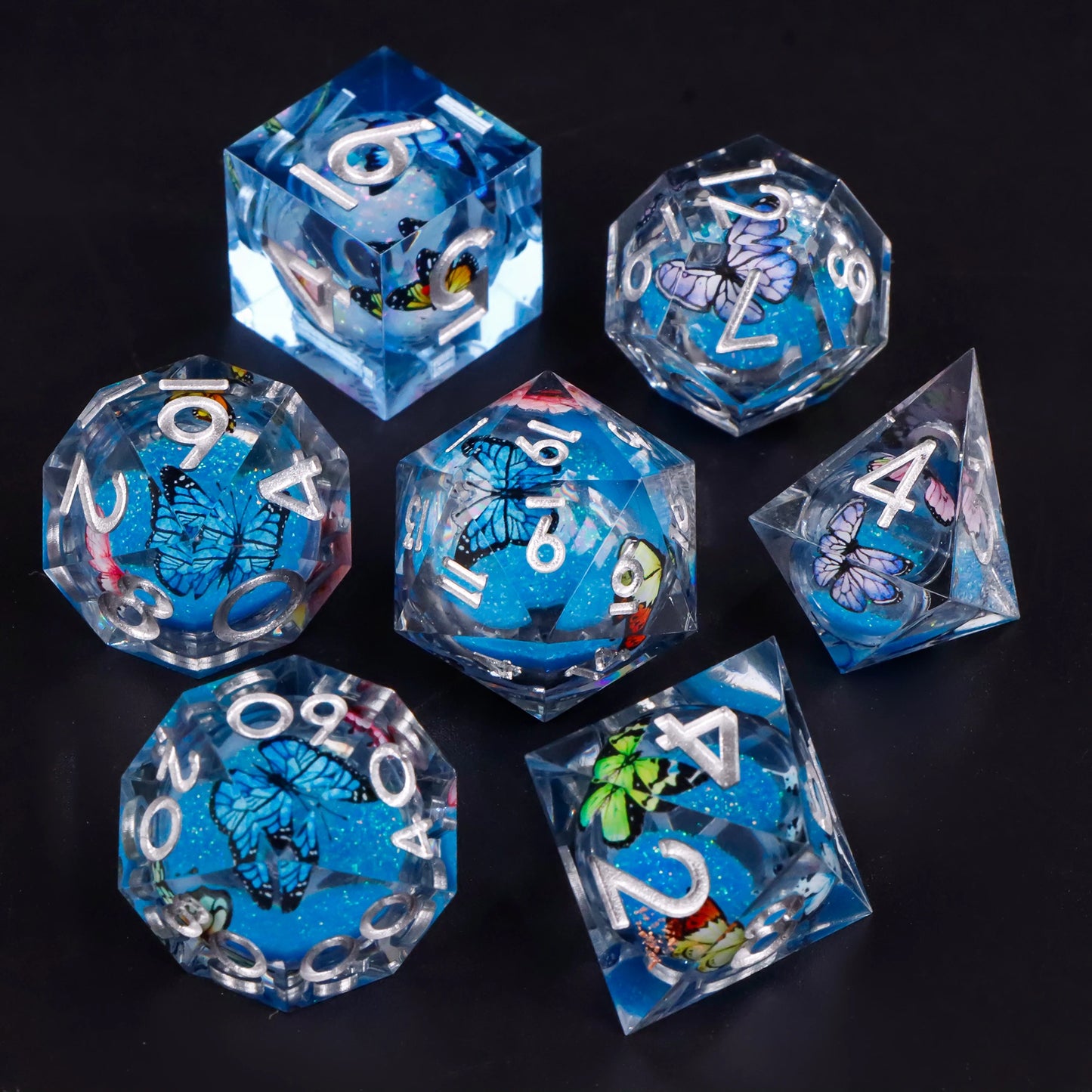 Liquid Core Resin Dice Set – D&D Dice with Cats, Butterflies, Spiders & More