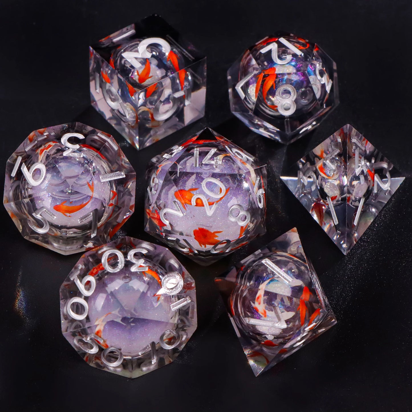 Liquid Core Resin Dice Set – D&D Dice with Cats, Butterflies, Spiders & More