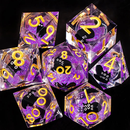 Liquid Core Resin Dice Set – D&D Dice with Cats, Butterflies, Spiders & More