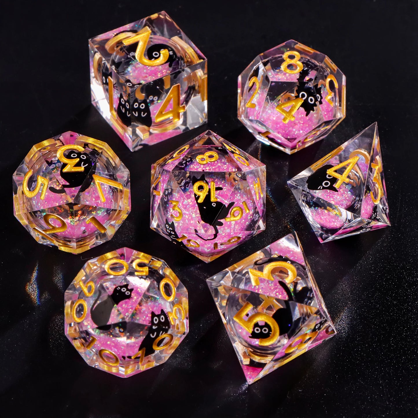 Liquid Core Resin Dice Set – D&D Dice with Cats, Butterflies, Spiders & More