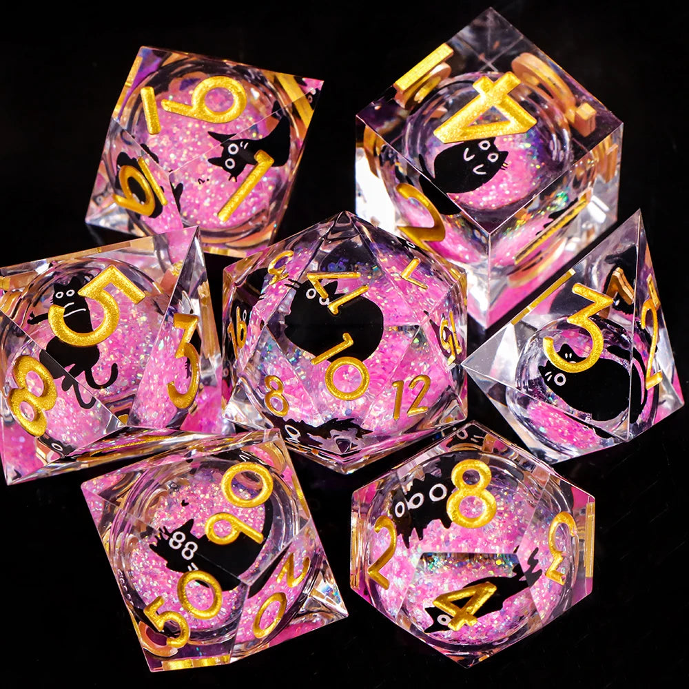 Liquid Core Resin Dice Set – D&D Dice with Cats, Butterflies, Spiders & More