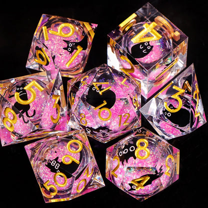 Liquid Core Resin Dice Set – D&D Dice with Cats, Butterflies, Spiders & More