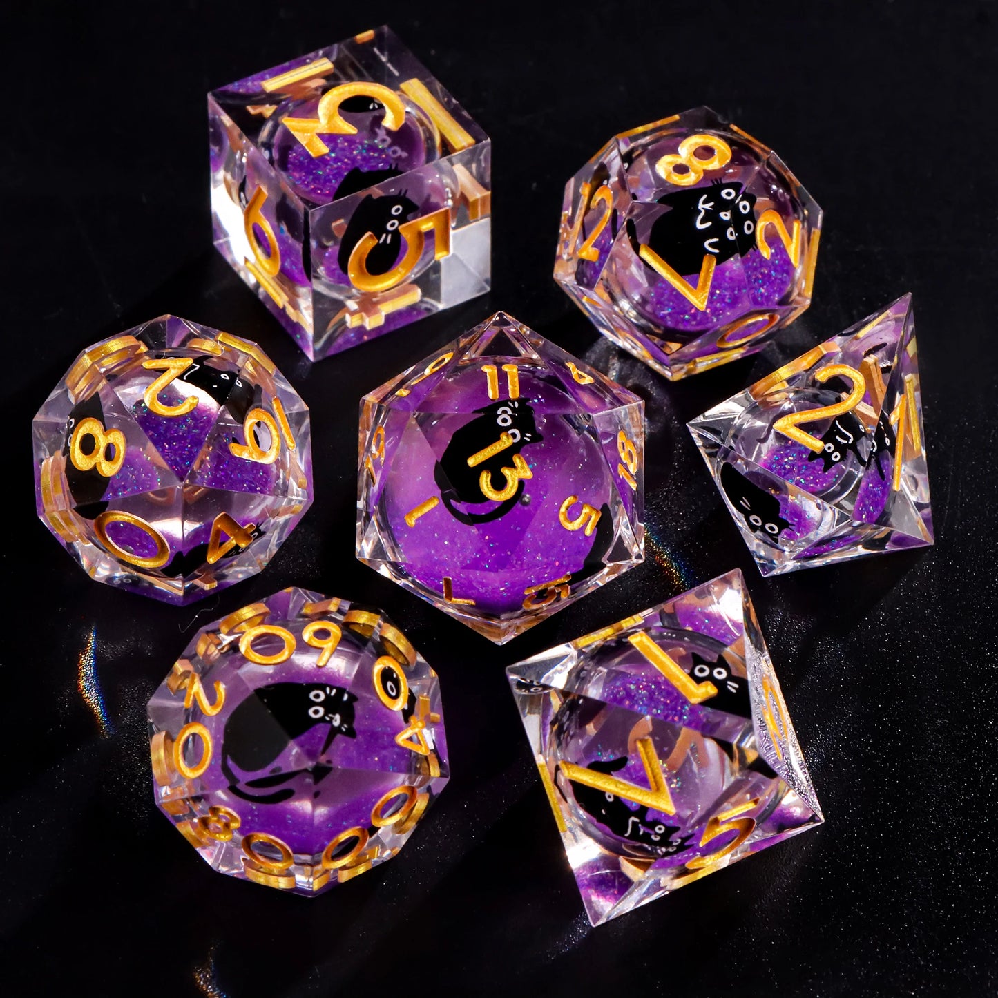 Liquid Core Resin Dice Set – D&D Dice with Cats, Butterflies, Spiders & More