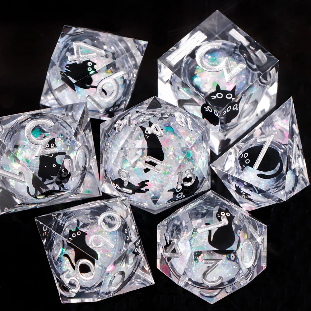 Liquid Core Resin Dice Set – D&D Dice with Cats, Butterflies, Spiders & More