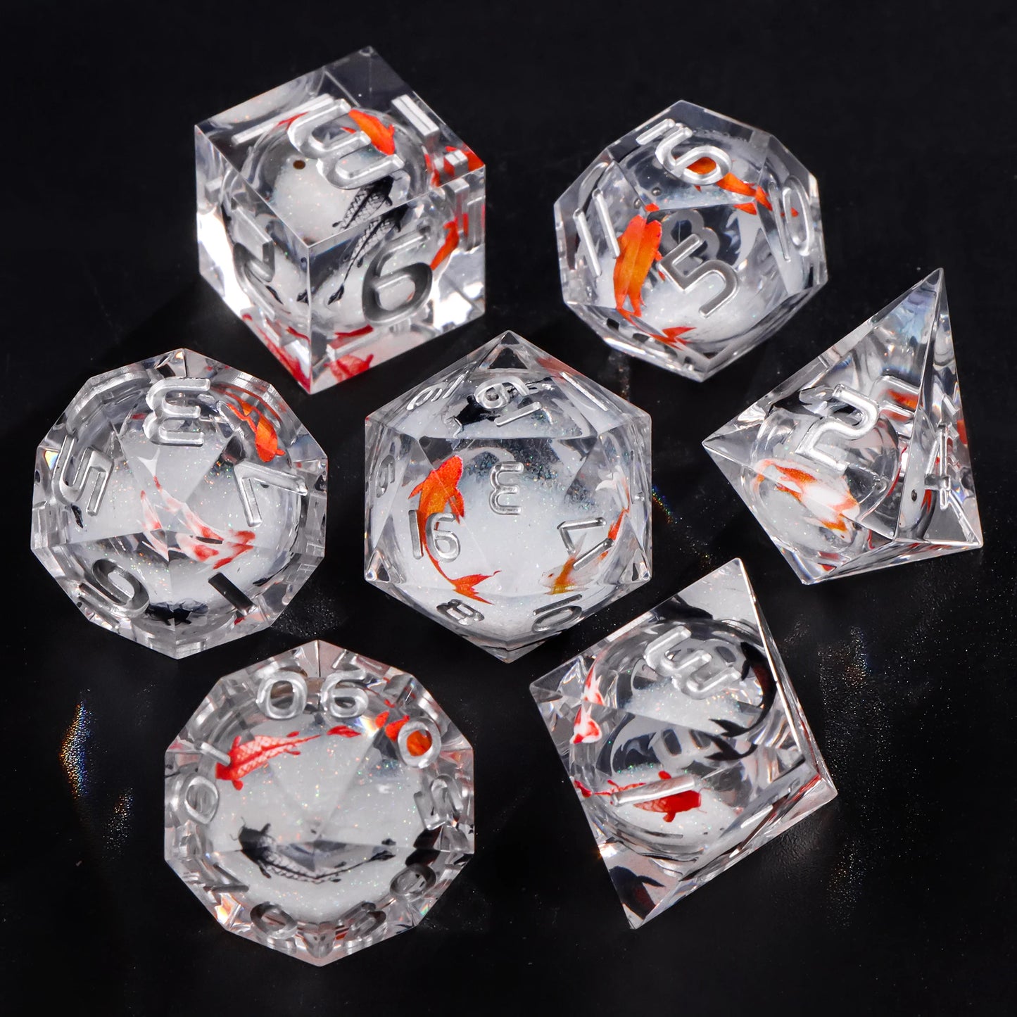 Liquid Core Resin Dice Set – D&D Dice with Cats, Butterflies, Spiders & More