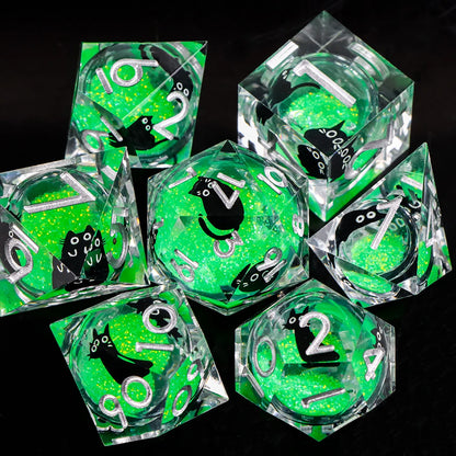 Liquid Core Resin Dice Set – D&D Dice with Cats, Butterflies, Spiders & More