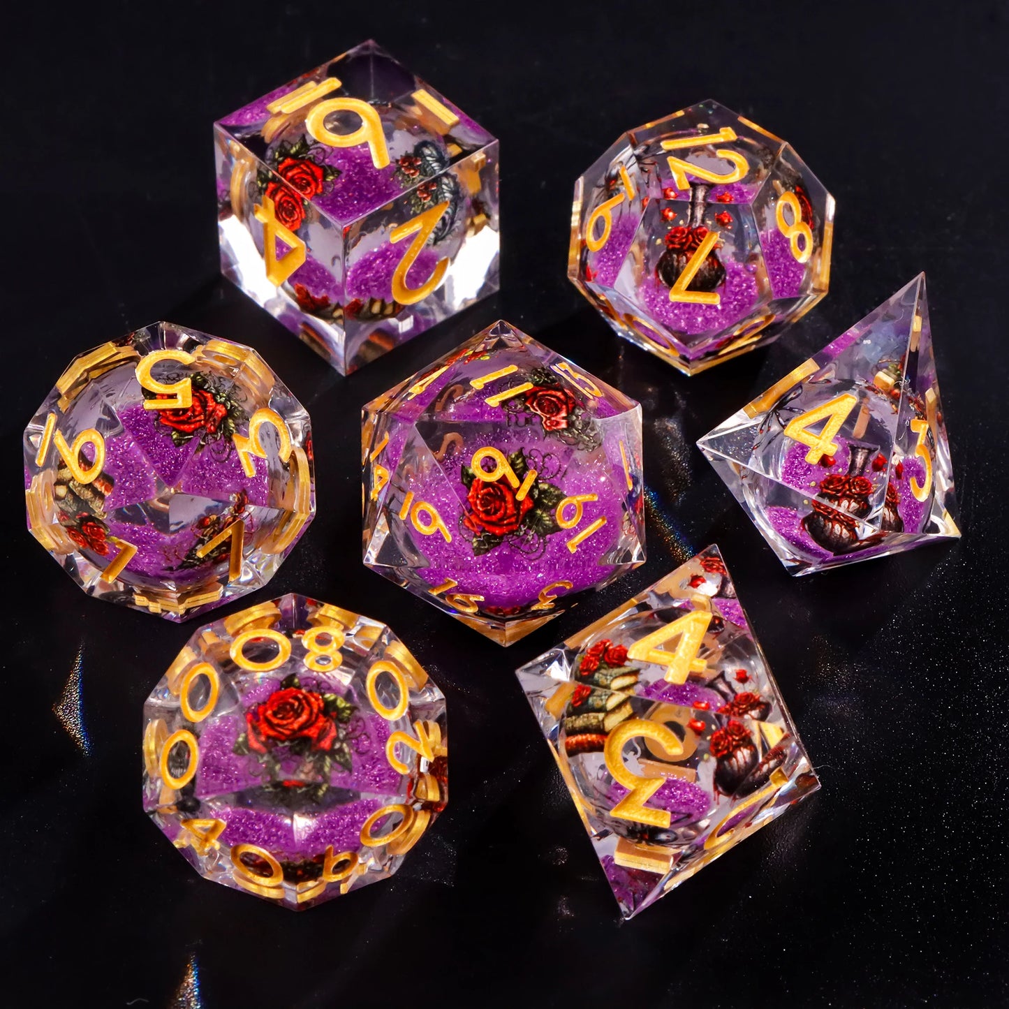 Liquid Core Resin Dice Set – D&D Dice with Cats, Butterflies, Spiders & More
