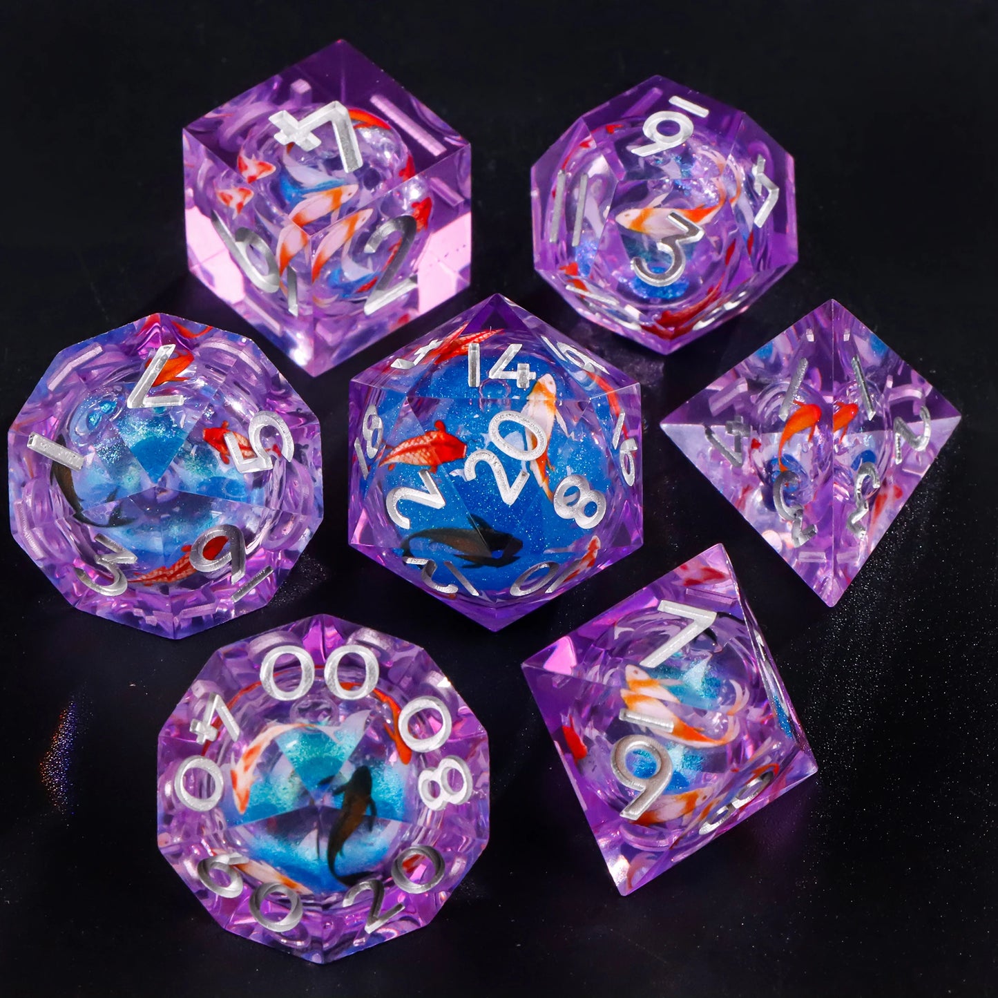 Liquid Core Resin Dice Set – D&D Dice with Cats, Butterflies, Spiders & More