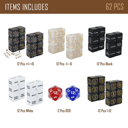 62PCS MTG Life Counter Dice Set for Magic The Gathering MTG