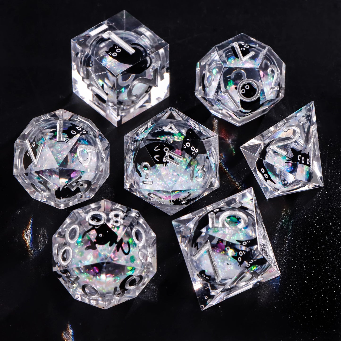 Liquid Core Resin Dice Set – D&D Dice with Cats, Butterflies, Spiders & More