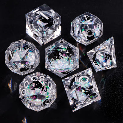Liquid Core Resin Dice Set – D&D Dice with Cats, Butterflies, Spiders & More